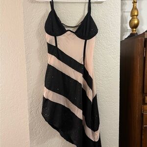 Chic Asymmetrical Black and Cream Dress